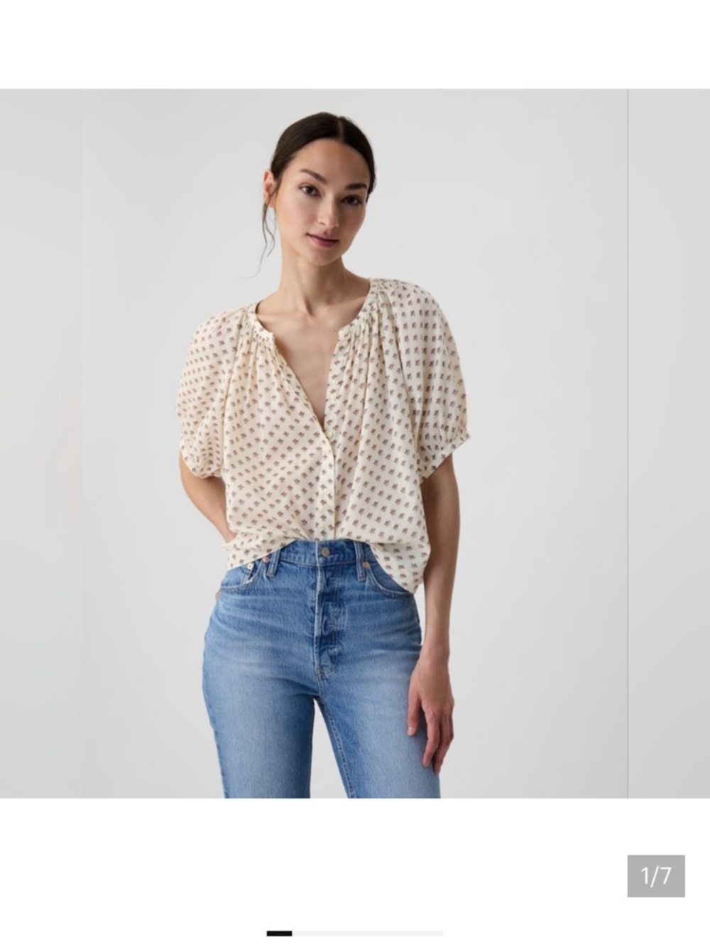 Gap x Doen Cream Floral Ruffle-Trim Button Front Blouse NWT